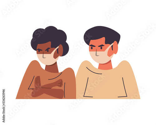 interracial couple using face masks characters