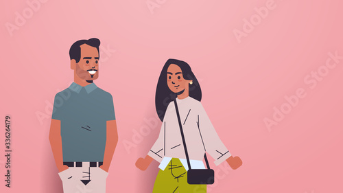 indian man woman in casual clothes standing together couple discussing during meeting communication concept cartoon characters portrait horizontal vector illustration