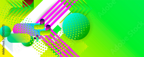 Bright juicy colors background with geometric elements, lines and dots