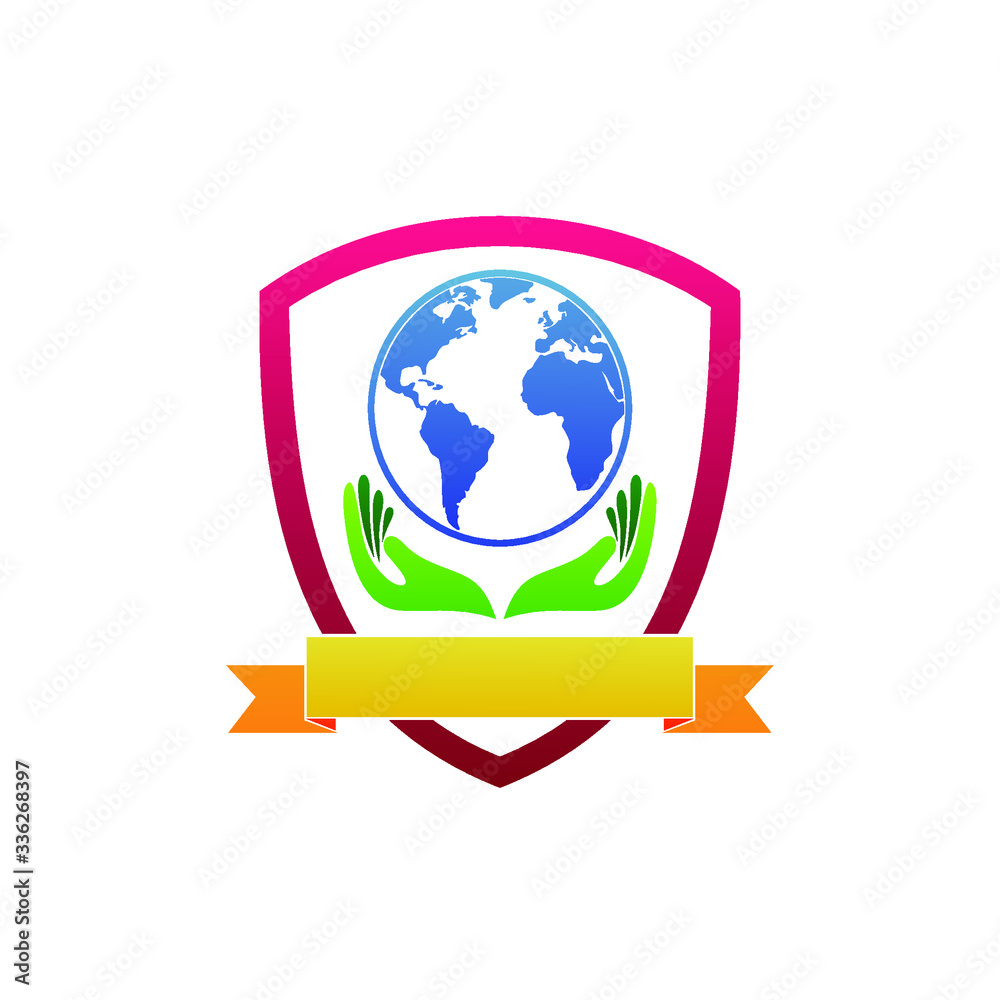 World and shield foundation template logo
