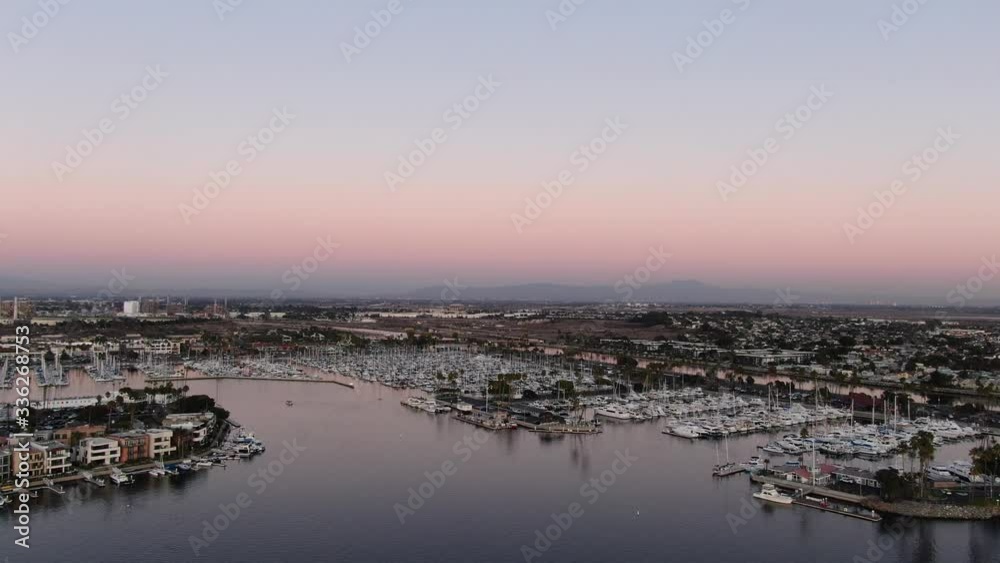Drone perspective of Peninsula Long Beach on the sunset light - California Drone perspective of Peninsula Long Beach on the sunset light - California