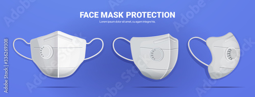 antiviral medical respiratory face mask protection against coronavirus prevention of virus spreading pandemic covid-19 health care concept view from different angles copy space horizontal vector