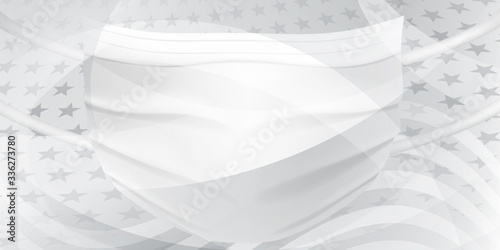 American flag with a medical disposable mask for protection of coronavirus in gray colors