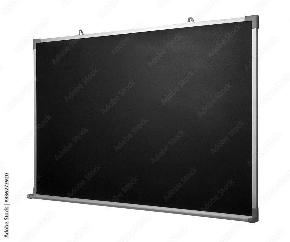 Fototapeta premium Empty black chalkboard with aluminum frame isolate on white with clipping path
