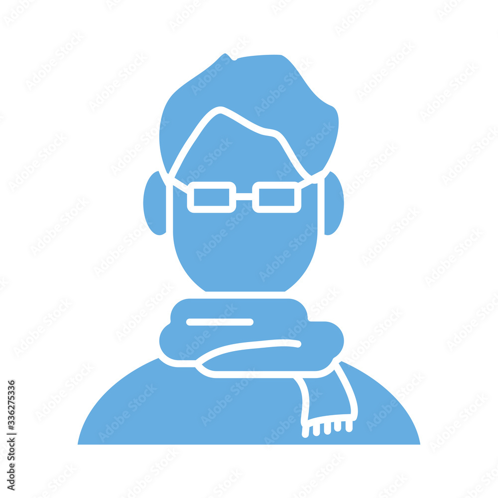 young man with scarf line style icon young man with scarf line style icon