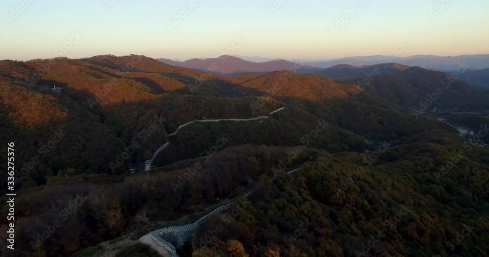 Vast Korean Mountain Range with Ancient Fortress Wall Vast Korean Mountain Range with Ancient Fortress Wall