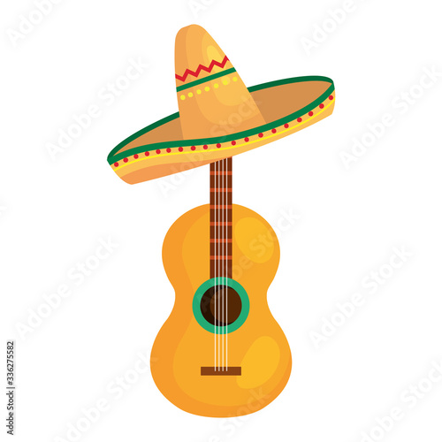 Mexican guitar with hat design, Mexico culture tourism landmark latin and party theme Vector illustration