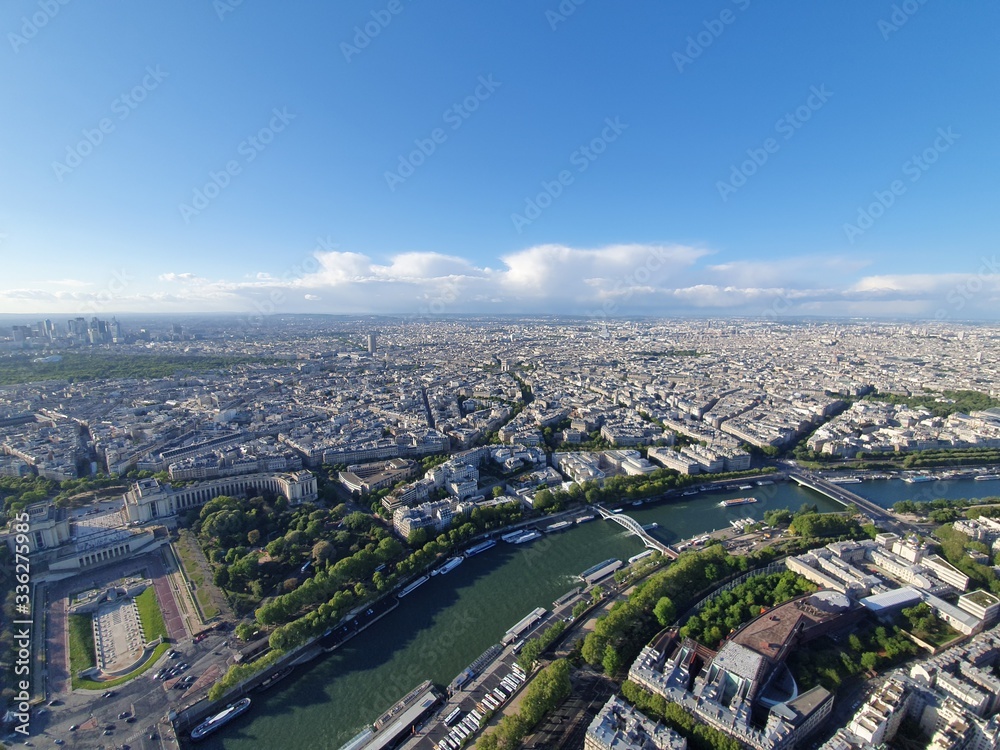 Skyview of Paris, France, Seine river. 