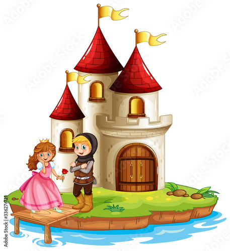 Scene with princess and knight at the castle