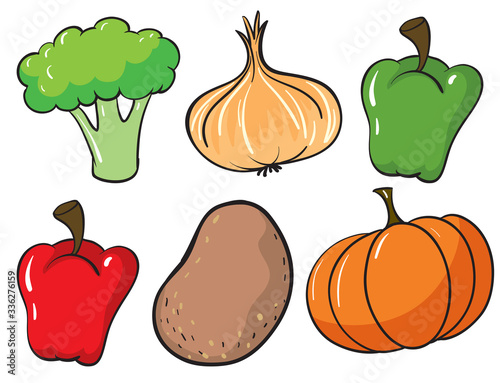 Large set of fruits and vegetables on white background