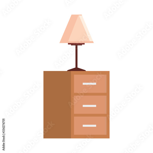 wooden drawer with lamp decorative isolated icon vector illustration design