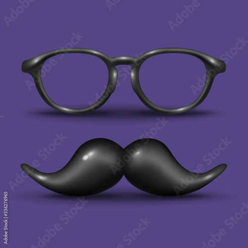 Man glass and mustache on purple background.