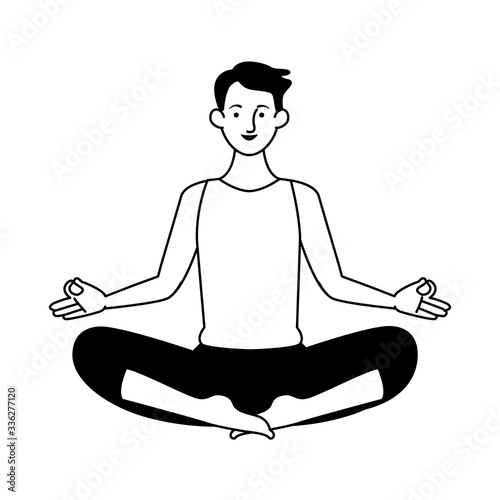 young man athlete practicing yoga character