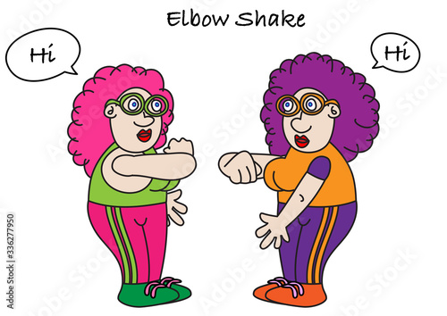 funny elbow handshake alternative avoid hand contact coronavirus disease infection prevention cartoon