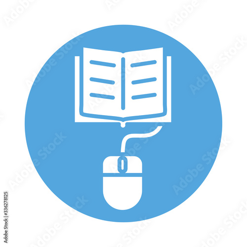 text book with mouse block style icon photo