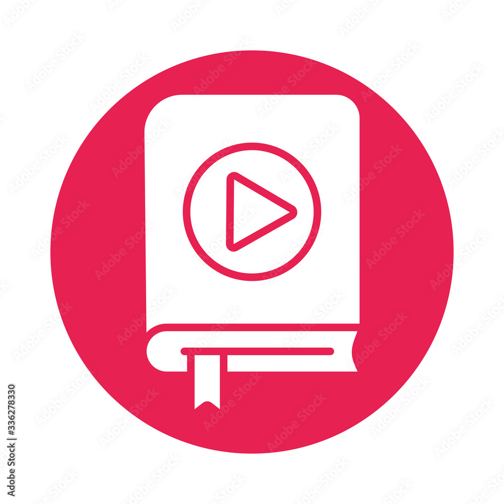 text book with play button block style icon text book with play button block style icon