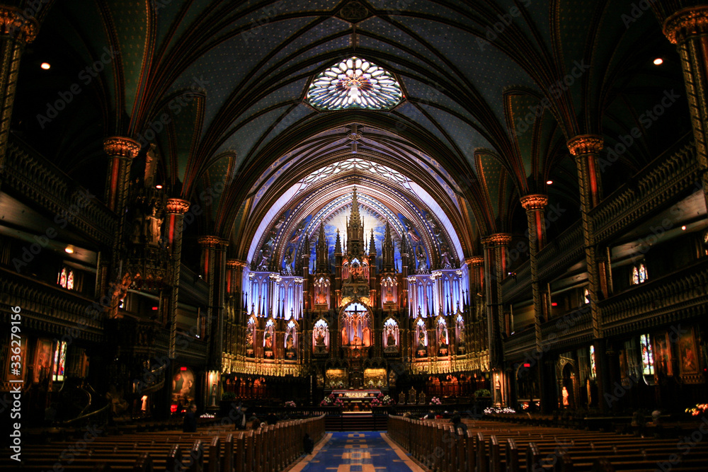 The interior of Notre-Dame Basilica of Montreal, Quebec, Canada