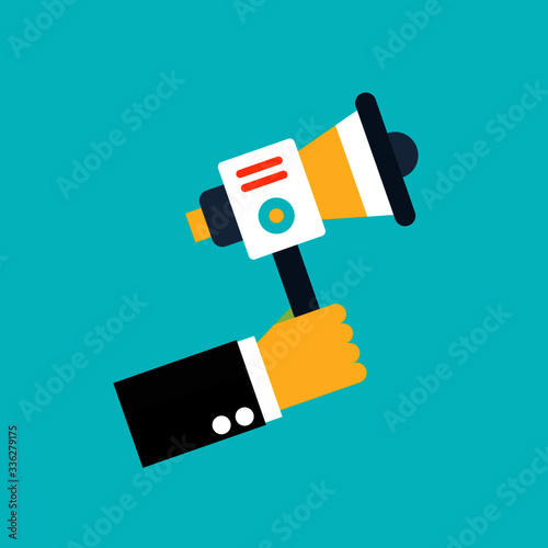 hand holding advertisement mike vector illustration
