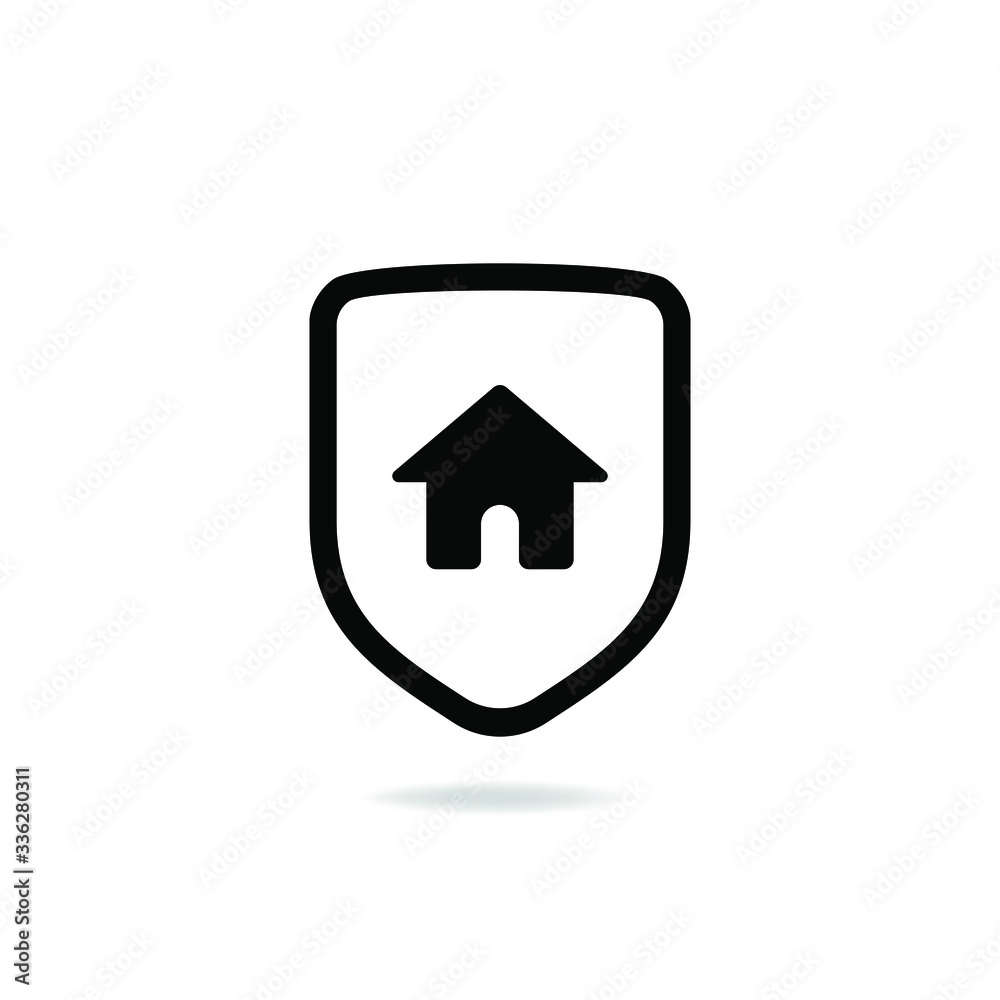 Fototapeta premium Shield with home icon. Safe house symbol concept isolated on white background. Vector illustration