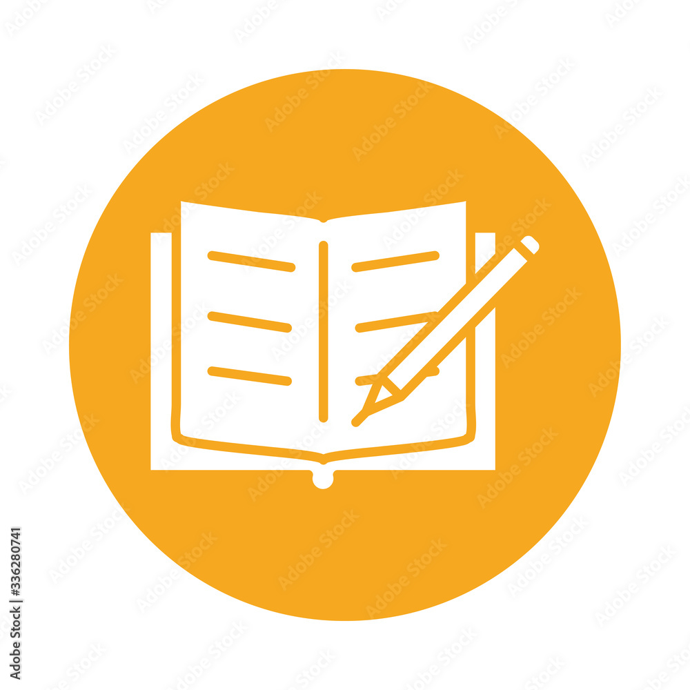 text book with pencil block style icon text book with pencil block style icon