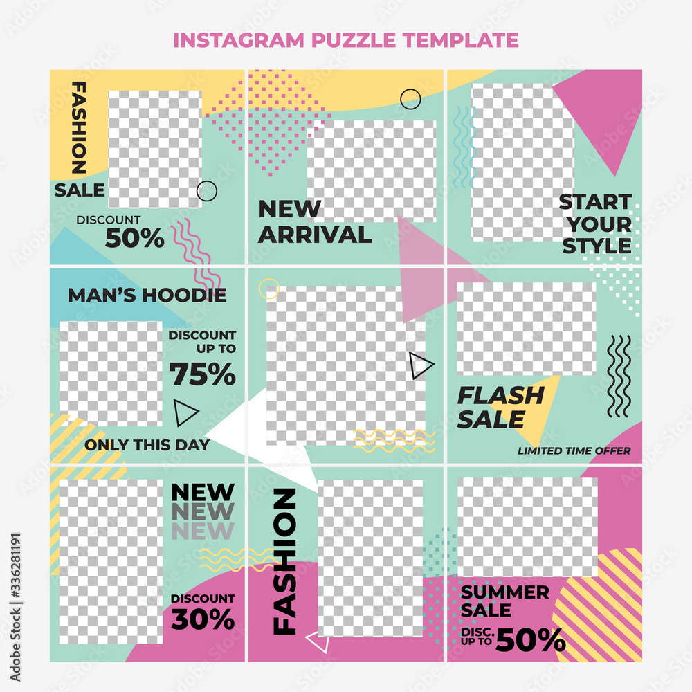 Instagram Puzzle Fashion Sale social media post design template Premium Vector