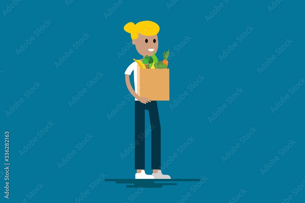 Cheerful housewife with groceries on vector Cheerful housewife with groceries on vector