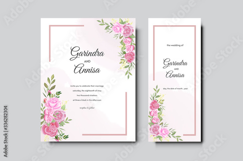 Elegant wedding invitation with flower and leaves card template design Premium Vector
