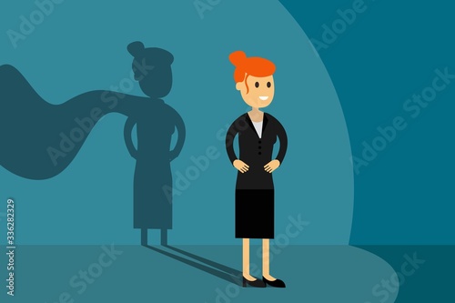 Casual woman with shadow of hero