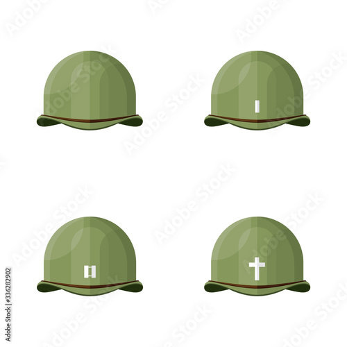 Flat Vector Vintage World War II Army Helmet Graphic Icon Set
