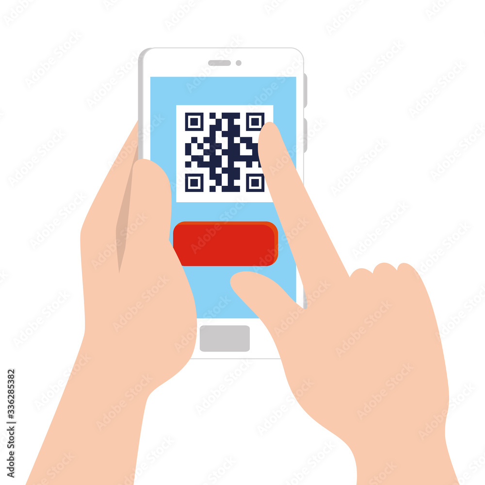 hands and qr code inside smartphone design of technology scan information business price communication barcode digital and data theme Vector illustration hands and qr code inside smartphone design of technology scan information business price communication barcode digital and data theme Vector illustration