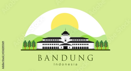 Gedung Sate Flat Style Vector Illustration The Icon of Bandung, West Java, Indonesia