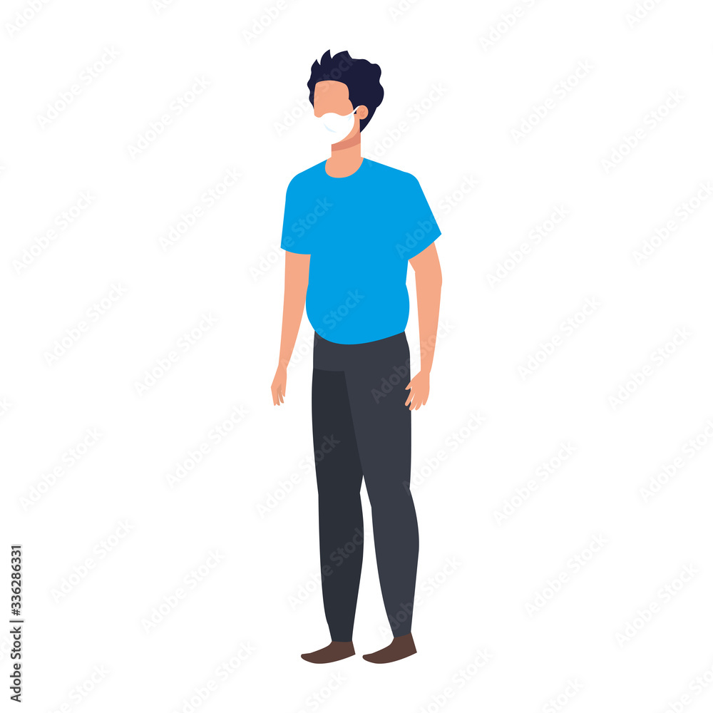 young man with face mask isolated icon vector illustration design