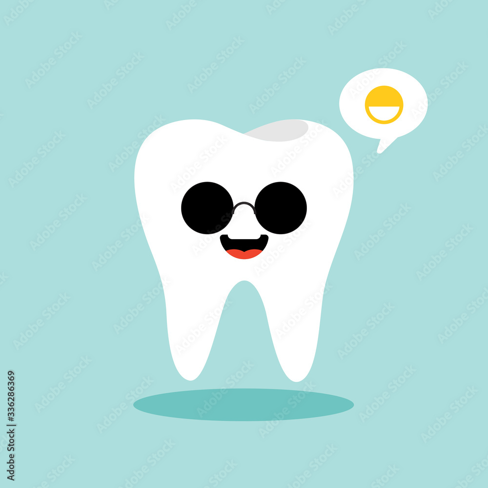 Cute and kawaii vector cartoon tooth character. Funny dental care concept. Vector illustration isolated on color background. childrens dentistry concept vector Illustration