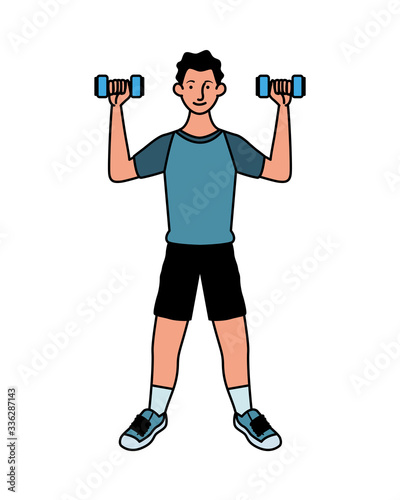 young man athlete lifting dumbbells