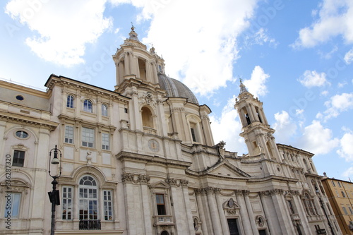 Sunny view of Piazza Navona with the blue sky and clouds in Rome, Italy © Crystaltmc