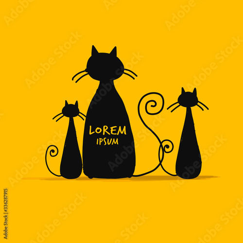 Mother cat with kittens, sketch for your design