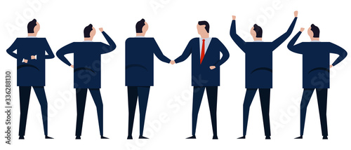 Business acquisition merger agreement deal. Group of businessman coworker employee in company corporation standing looking. Greeting handshake friendly relationship negotiation