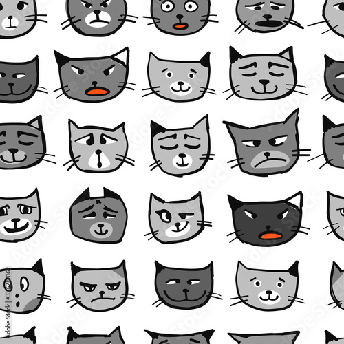 Fototapeta Naklejka Na Ścianę i Meble -  Cat faces, seamless pattern for your design