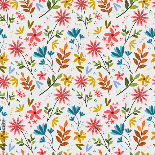 Colorful Floral Flat Vector Seamless Pattern Premium Vector