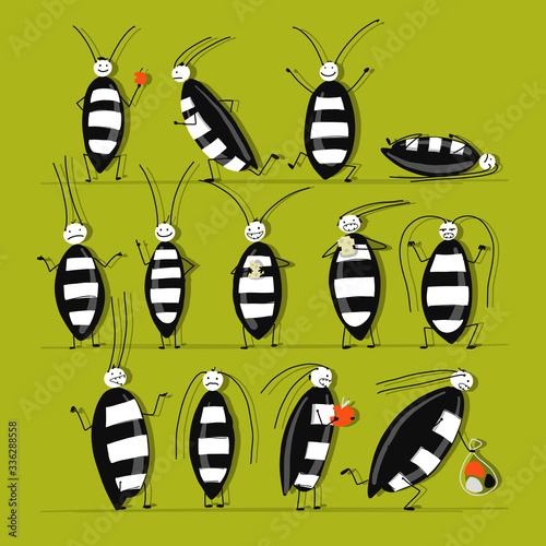 Funny cockroaches set for your design