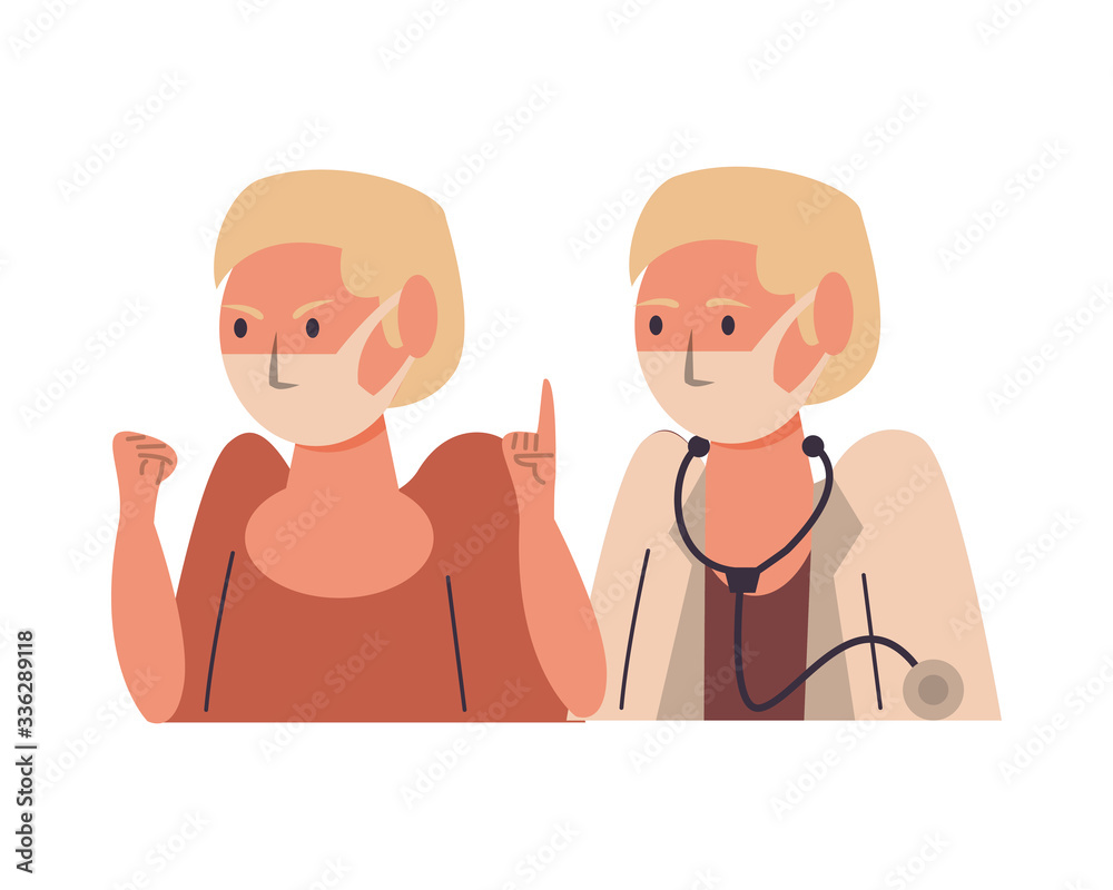 female doctor and patient using face masks characters female doctor and patient using face masks characters
