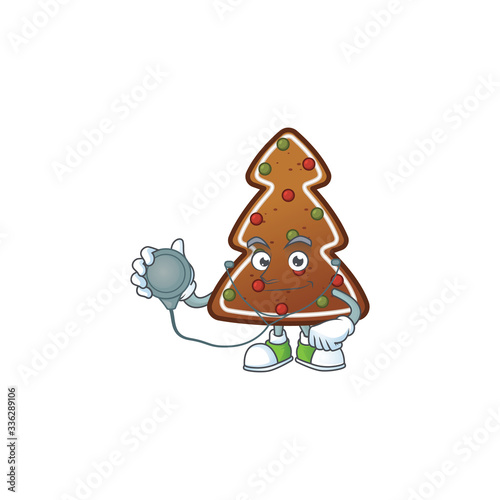 A dedicated Doctor gingerbread tree Cartoon character with stethoscope