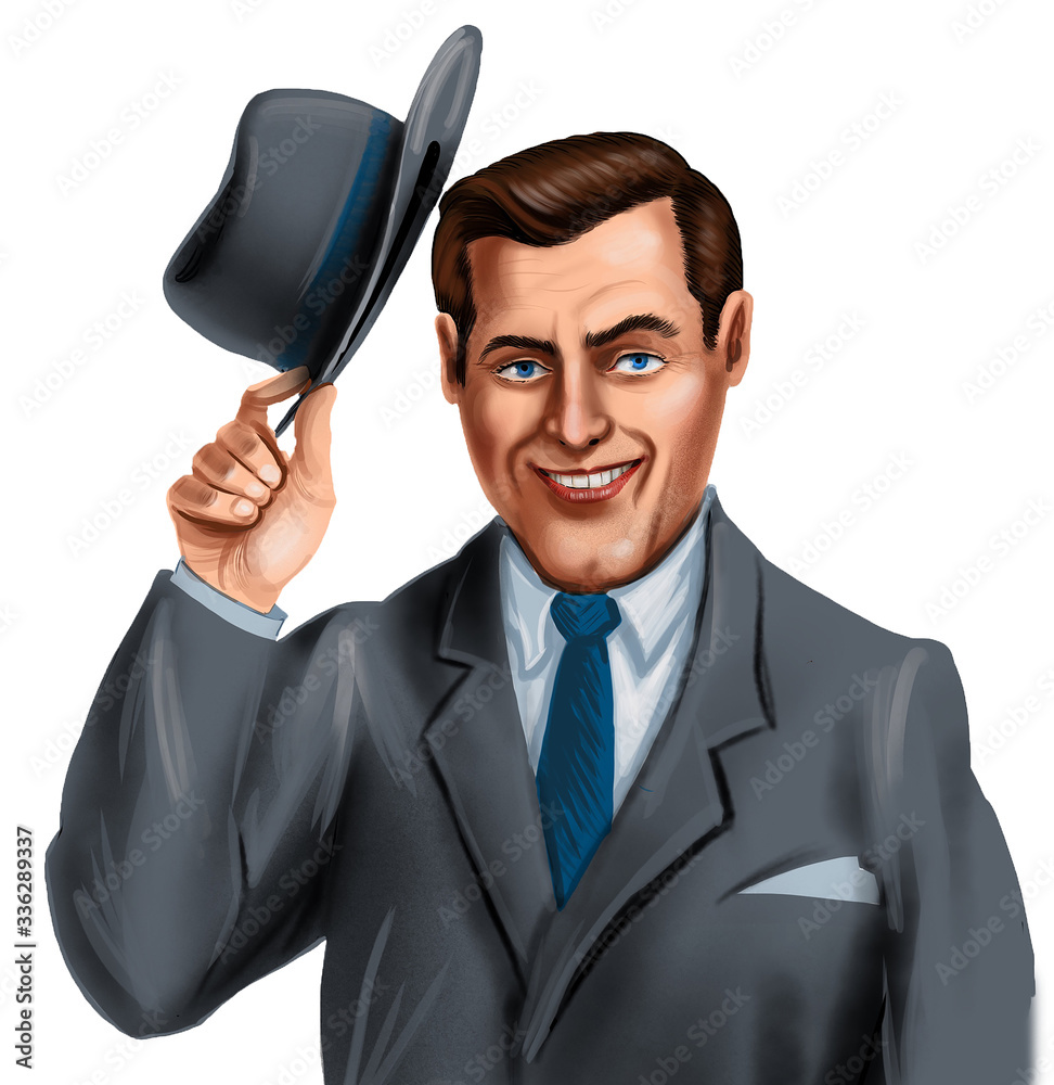 man greeting by raising hat. Digital illustration man greeting by raising hat. Digital illustration