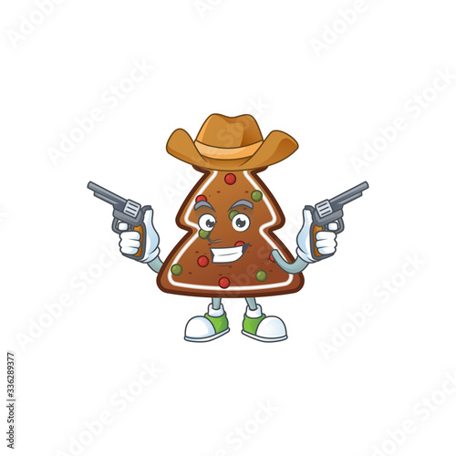 A cowboy cartoon character of gingerbread tree holding guns