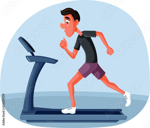 Man Exercising at Home Running on Treadmill Vector Cartoon