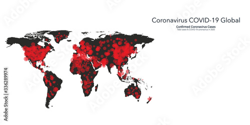 Coronavirus Covid-19 map confirmed cases report worldwide globally. Coronavirus disease 2019 situation update worldwide. Maps show where the coronavirus has spread. vector illustration.