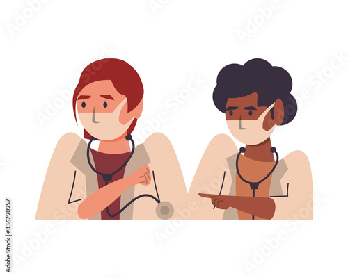 interracial female doctors using face masks characters