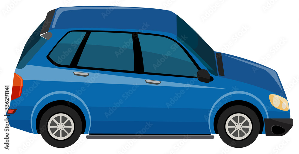 One blue car on white background