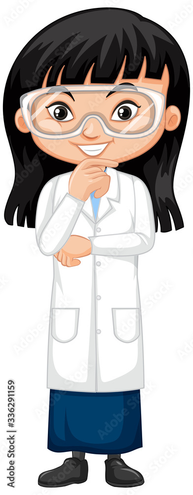 Cute girl in science gown on white background Cute girl in science gown on white background