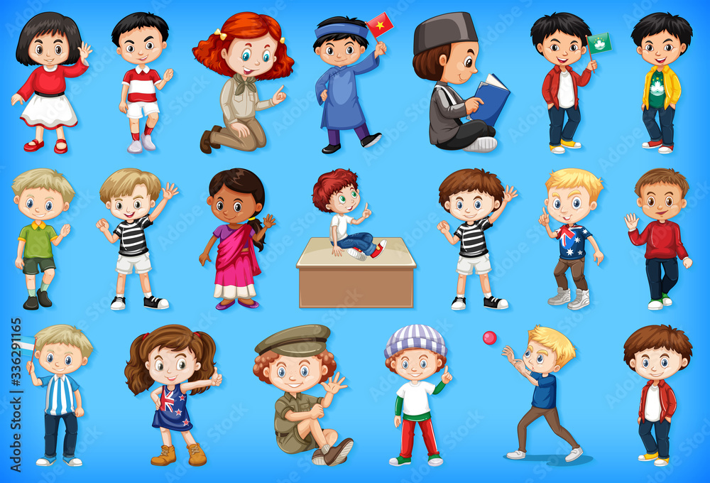 Large set of children doing different activities Large set of children doing different activities